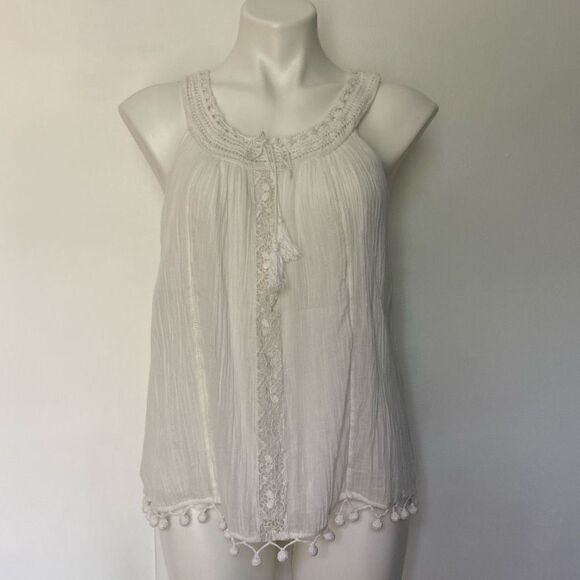 Joié tank top Boho Pom Pom trim crochet neck - Picture 9 of 9